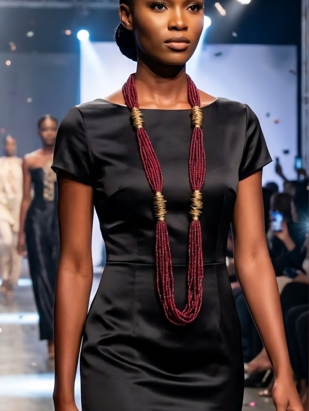Handmade Burgundy Seed Beaded Long Necklace with Gold Accents